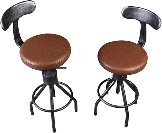 LOKKHAN Set of 2 Industrial Leather Bar Stools-Adjustable Swivel Metal Bar Stool-24-30 Inch Tall Seat Height Counter Height to Bar Height-Kitchen Stool Dining Chair,Cafe Stools with with Backrest