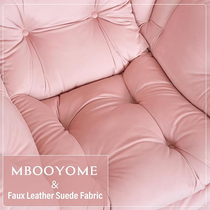Lazy Chair with Folding Ottoman, Modern Accent Lounge Armchair with Armrests and a Side Pocket & Foldable Footstool, Leisure Reading Chair for Living Room, Bedroom, Dorm & Office, Velvet Pink