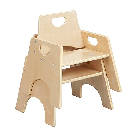ECR4Kids Stackable Wooden Toddler Chair, 8in, Kids Furniture, Natural, 2-Pack