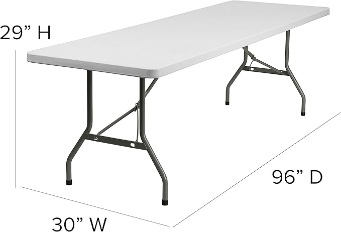 Flash Furniture Elon 8' Rectangular All-Occasion Plastic Folding Event Table, Foldable Portable Banquet Table for Indoor/Outdoor Events, White