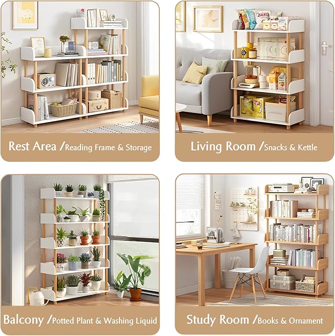 4-Tier Wooden Open Bookcase - Modern Display Bookshelf with Side Panels and Solid Wood Frame for Home and Office, Storage Cabinet, Warm White