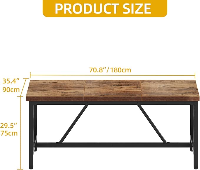 DWVO 70.8" Large Dining Room Table for 6-8 People Rectangle Kitchen Table Farmhouse Industrial Wood Style Dinning Tables with Heavy Duty Metal Leg Dinner Table for Apartment Restaurant Brown
