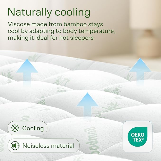 Ultra Soft California King Size Mattress Topper - Viscose Made from Bamboo Pillow Top Mattress Pad for Back Pain Relief - Naturally Cooling for Hot Sleepers, Green
