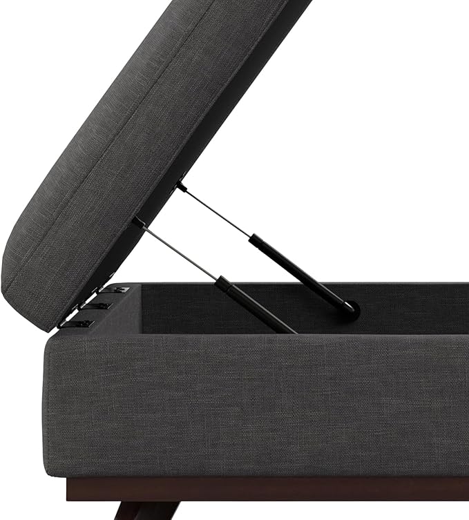 SIMPLIHOME Owen 40 inch Wide Mid Century Modern Square XL Coffee Table Storage Ottoman in Slate Grey Polyester Fabric, Assembled, for The Living Room, Entryway and Family Room