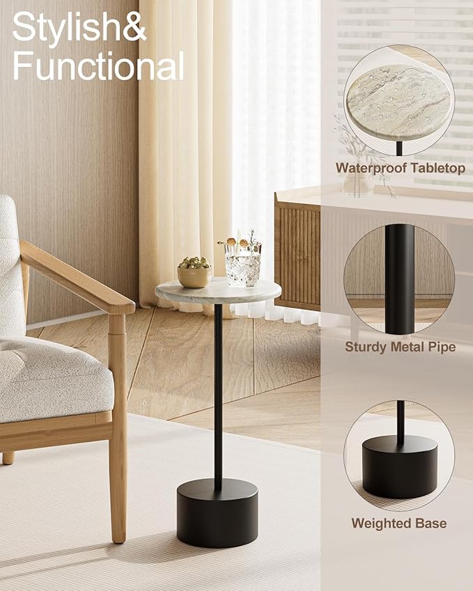 Drink Table Pedestal, Round Side Table, Drink Tables for Small Spaces, Pedestal End Table, Small Pedestal Table (Black)