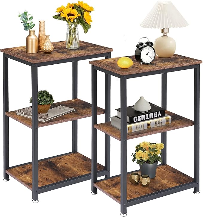 VECELO Tall End Side Table,30" Height Nightstand with 3-Tier Storage Shelf for Living Room Bedroom Office Hallway Study