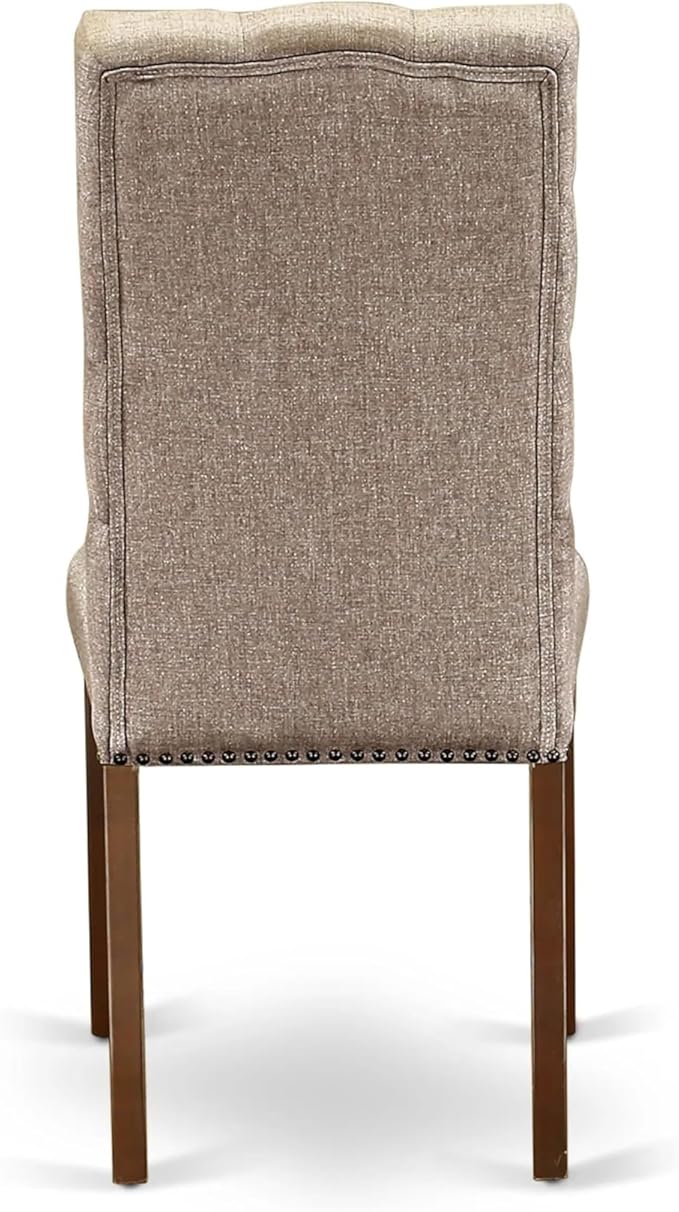East West Furniture ELP3T16 Elsa Parson Dining Chairs - Button Tufted Nailhead Trim Dark Khaki Linen Fabric Upholstered Chairs, Set of 2, Mahogany