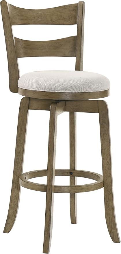 Armen Living Blair 26 in. Putty Brown Counter Height Rubberwood Swivel Barstool with Cream Fabric Seat - Set of 4