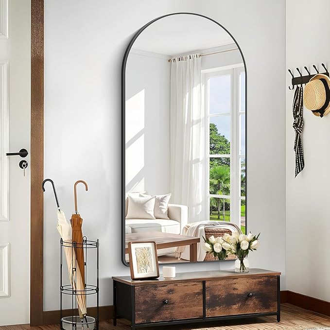 Arched Bathroom Mirror, 60"x36" Black Arched Mirror for Bathroom, Wall Mounted Mirror, Black Vanity Wall Mirror Metal Frame for Bedroom, Entryway, Living Room, Vertically Hanging