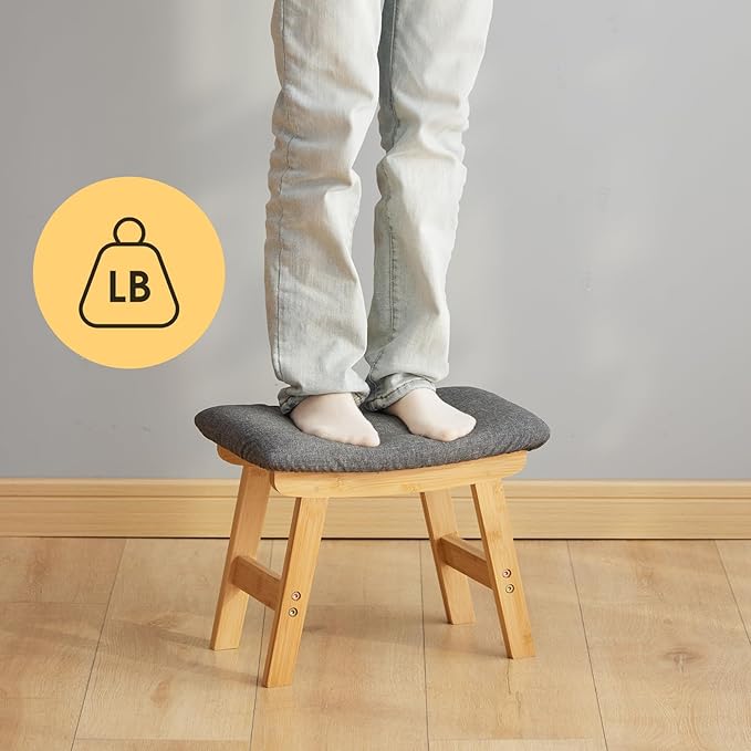 Foot Stool Ottoman Foot Rest Under Desk,Small Stool for Living Room, Bedroom and Kitchen (Natural Legs - Gray Stool Surface)