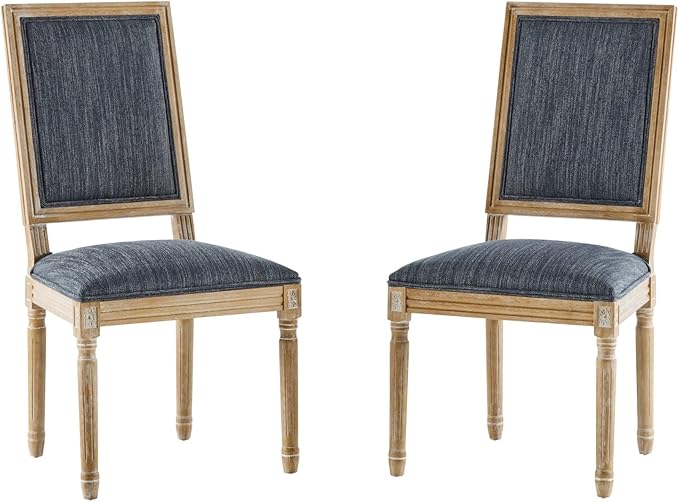Merax Upholstered Solid Wood Dining Chairs Set of 2, French Country Style Accent Side Seating Furniture for Kitchen, Living Room, Cushioned Back, Blue Gray
