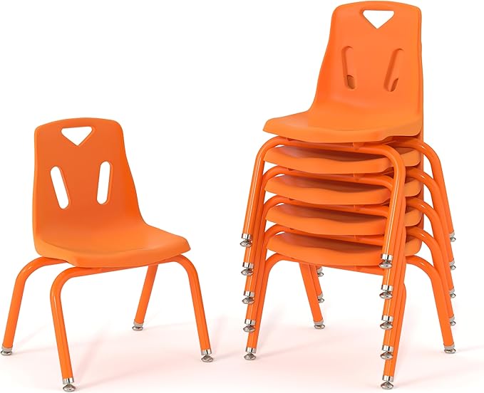 Berries Jonti-Craft 8124JC6114 Stacking Chairs with Powder-Coated Legs, 14" Height, Orange, Pack of 6