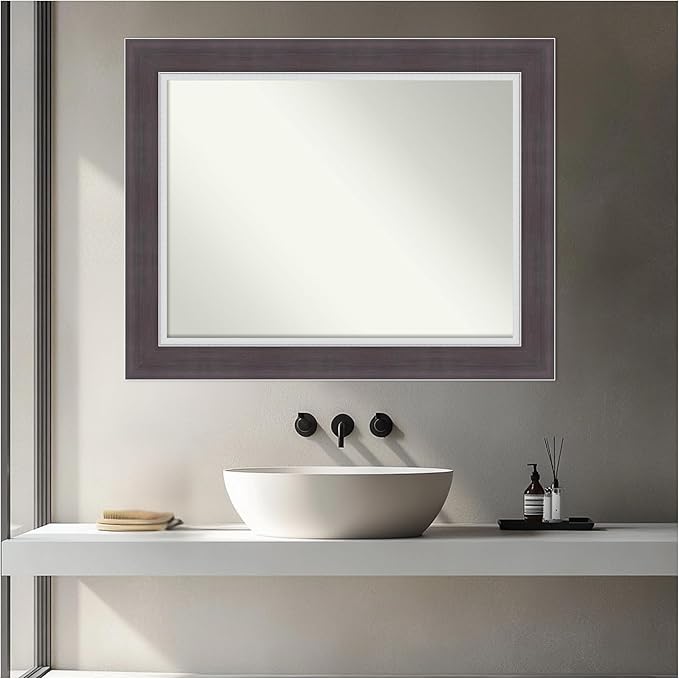 Amanti Art Brown Bathroom Mirror for Over Sink, 30x24 Ellie Brown Silver Rectangle Vanity Mirror, Medium Modern Frame, Hangs Horizonally and Vertically, Bathroom Wall Decor, Non-Beveled Edge