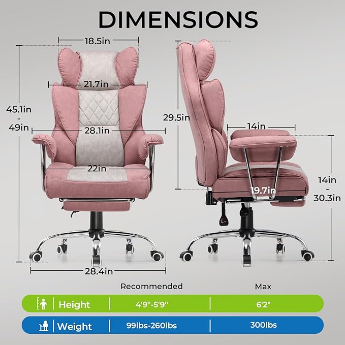 GTRACING Gaming Chair,Office Chair with Pocket Spring Lumbar Support, Ergonomic Comfortable Wide Office Desk Computer Chair with Outward Fixed Soft Armrests and Footrest (Fabric, Pink)