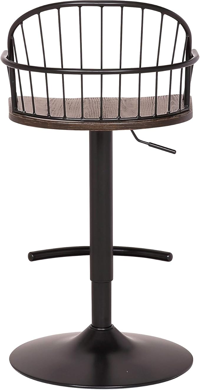 Armen Living Edward Adjustable Walnut Glazed Barstool in Black Powder Coated Finish