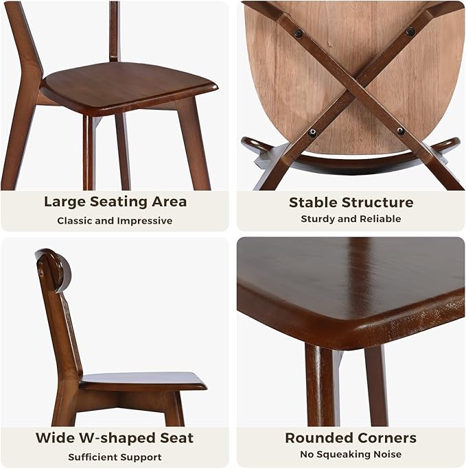 DELAVIN Soild Wood Dining Chairs Set of 2, Oak Wood Kitchen Chairs, Mid Century Modern Dining Room Chairs, Walnut