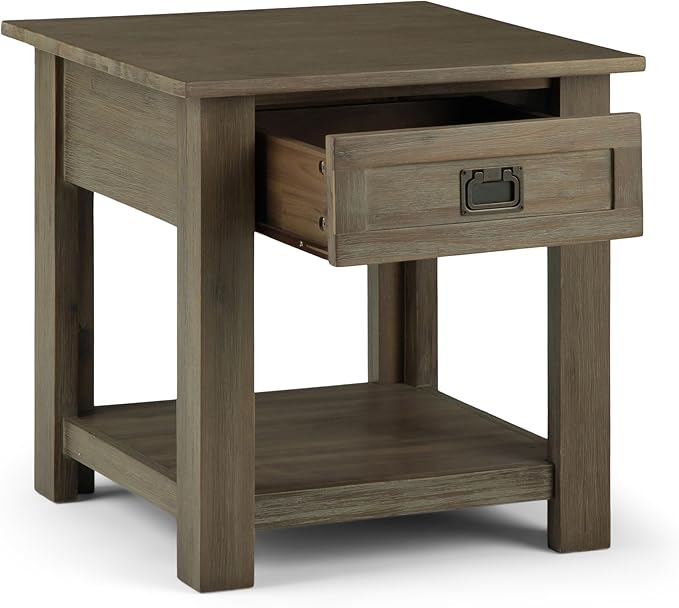 SIMPLIHOME Monroe SOLID ACACIA WOOD 22 inch Wide Square Rustic End Table in Distressed Grey for the Living Room and Bedroom