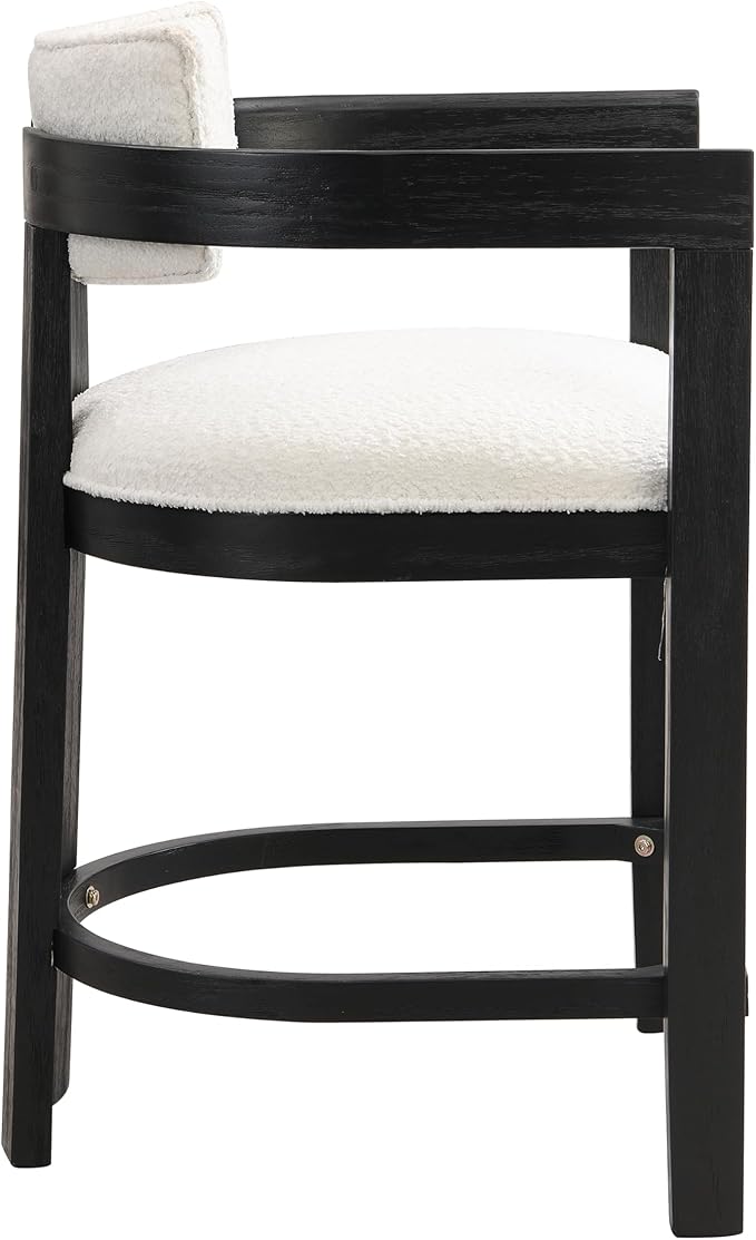 Christopher Knight Home Set of 2 Ryland Modern 26" Counter Height Bar Stools, Boucle Fabric Upholstered Counter Stools,Wooden Kitchen Island Armchair with Footrest, Round Backrest, Milky White+Black