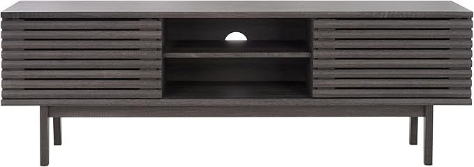 SAFAVIEH Aricia TV Stand for up to 65" Flatscreen – Distressed Black, 2 Sliding Doors with Interior Storage, 1 Open Shelf, Entertainment Media Console (MED9633E)