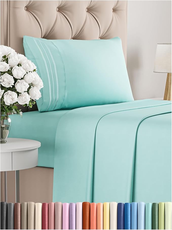 Twin Size 3 Piece Sheet Set - Comfy Breathable & Cooling Bed Sheets Set - Hotel Luxury Bedding for Women, Men, Kids, Teens, Boys & Girls - Deep Pockets, Ultra-Soft, Wrinkle Free - Oeko-Tex - Spa Blue