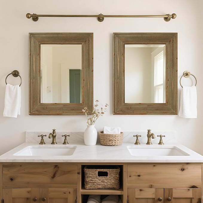 WallBeyond Rustic Wood Framed Mirror, 22" x 28" Farmhouse Decorative Wall Mirror, Vintage Solid Wood Rectangular for Bathroom, Entryway & Living Room, Natural