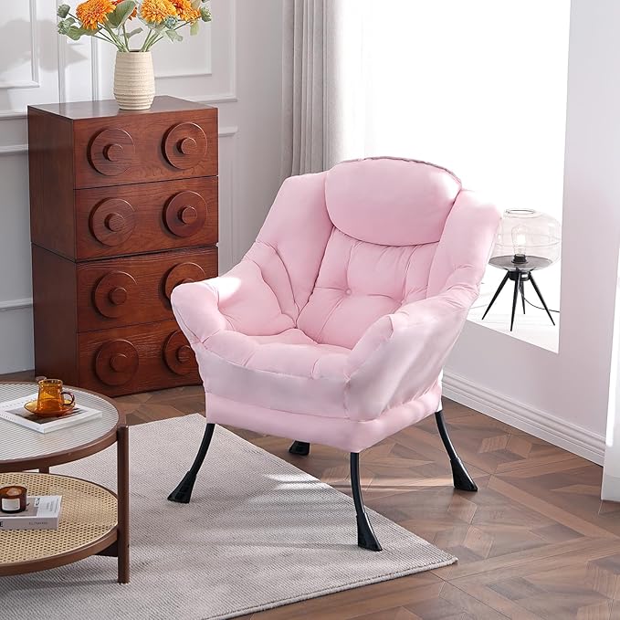 Lazy Chair, Reading Armchair, Large Modern Lounge Accent Chair, Leisure Sofa Chair for Living Room, Bedroom, Dorm Room (Pink)