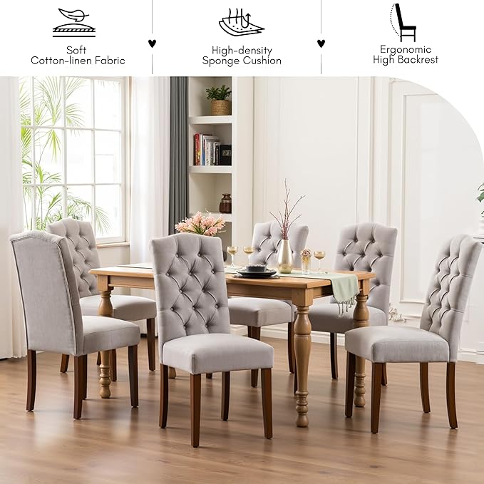 Tufted Upholstered Parsons Dining Chair with Sturdy Solid Wood Legs