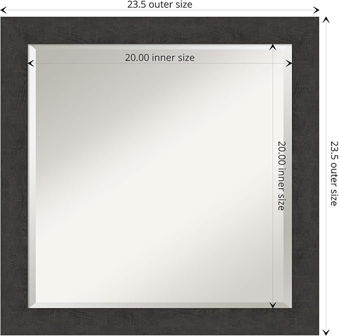 Amanti Art Brown Wall Mirror 24x24 Rustic Plank Espresso Narrow Square Bathroom Mirror for Wall Decor Living Room, Medium Rustic Farmhouse Frame, Hangs Horizonally and Vertically, Bathroom Decor