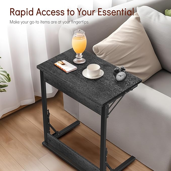 Tatub 24" Folding C Shaped End Table, Small Sofa Side Laptop Desk, Couch TV Tray Table for Living Room, Bedroom, Gray