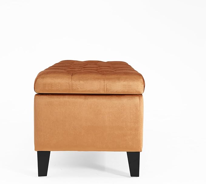 Christopher Knight Home Gloust Velvet Storage Ottoman, Upholstered Rectangular Storage Bench, Living Room Seating, Tufted BottonFoot Rest Stool for Home Office, Entryway and Bedroom, Orange