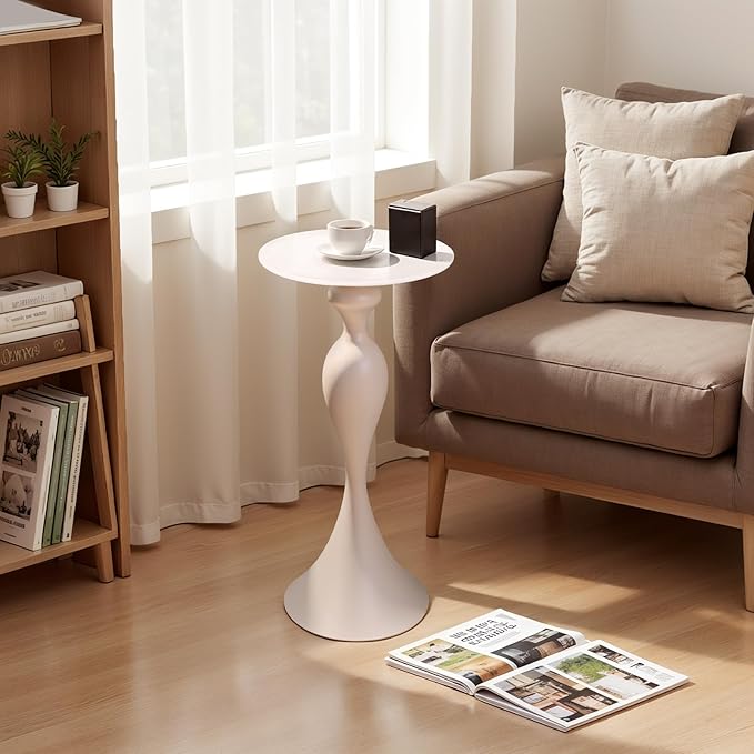 Small Accent Meatl Side Tables,Metal Round Martini Table,Vintage Side End Table for Small Space Living Room, Bedroom,White