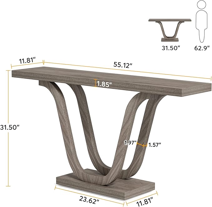 Tribesigns Farmhouse Console Table, 55 Inch Wood Sofa Table Entryway Table, Modern Narrow Hallway Tables Foyer Tables for Entryway, Living Room, Light Grey