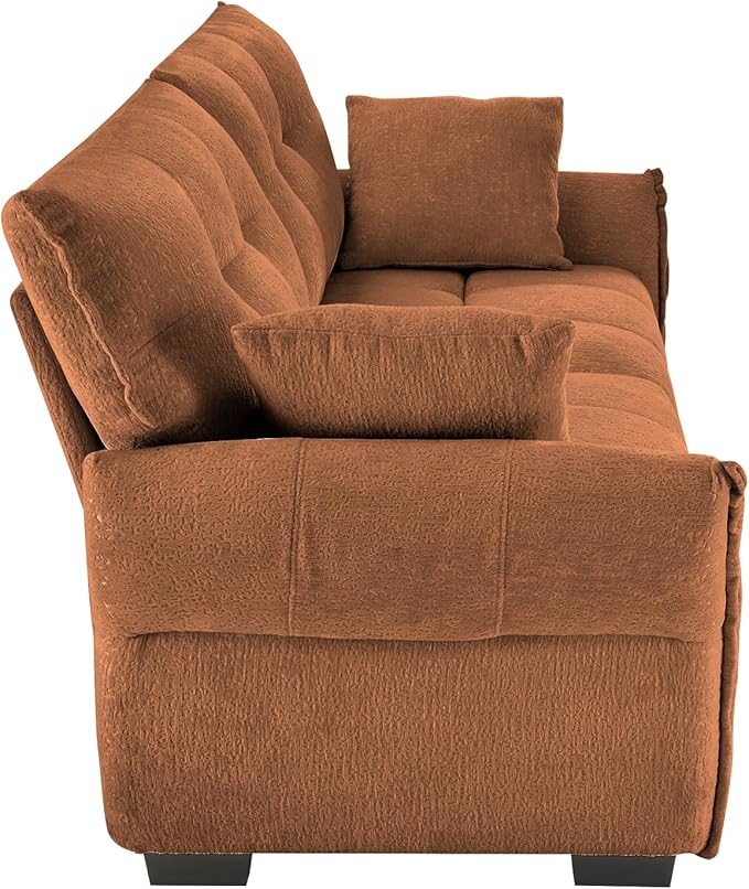 Modern Chenille Fabric 2-Seat Loveseat Sofa, Premium Upholstery Living Room Couch with Tufted Backrest & Comfortable Armrests and High-Resilience Memory Foam Cushions,Orange