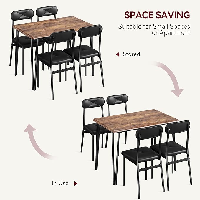 GarveeHome Dining Table Set for 4, Kitchen Table with Upholstered Chairs for Kitchen Room and Small Spaces (Vintage, Table with 4 Chairs)