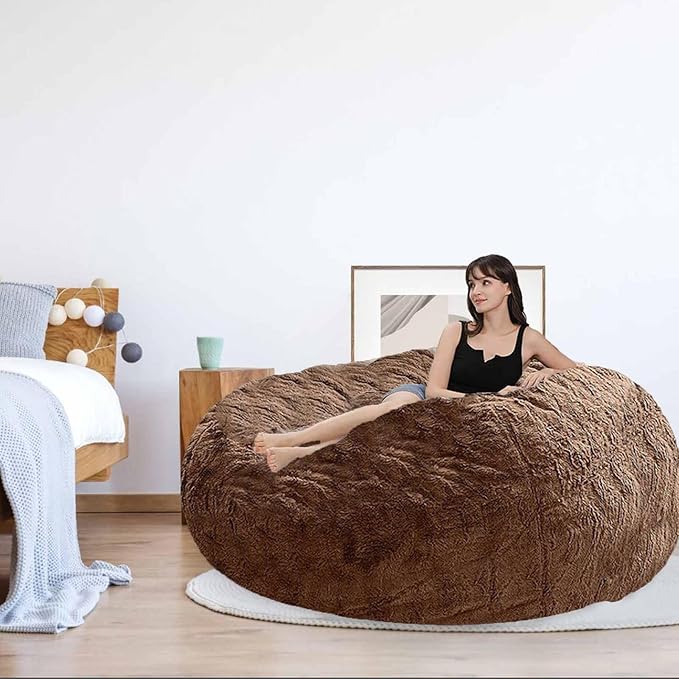 Bean Bag Chair for Adults Kids Without Filler Comfy Giant Round Lazy Sofa Chair Cover Floor Chair Cover for Bedroom Living Room, 7FT, Khaki