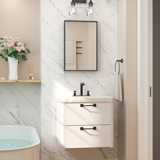 Keonjinn Black Bathroom Mirror for Over Sink 16 x 24 Inch Small Rectangle Vanity Mirror Metal Framed Mirror Brushed Black Wall Mount Modern Farmhouse Bathroom Mirror(Horizontal/Vertical)