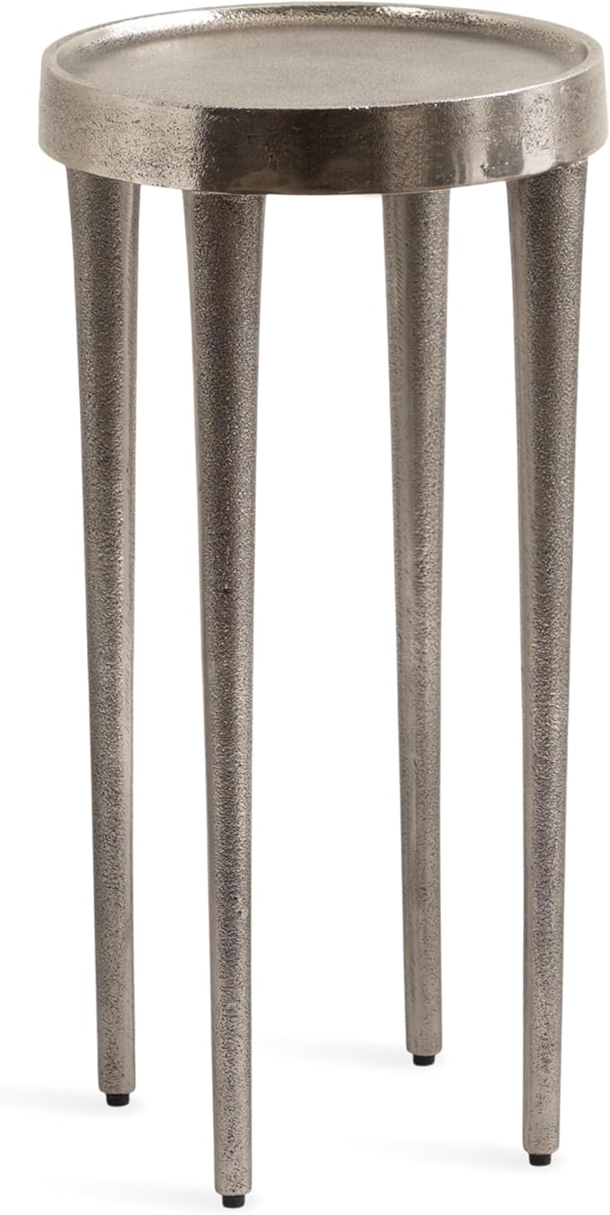 Kate and Laurel Rava Modern Metal Round Drink Table, 10 x 10 x 21, Antique Nickel, Cast Aluminum Accent Table for Use as Indoor Plant Stand or Living Room Decor Piece