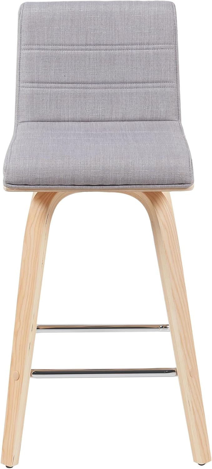 Vienna Modern Counter Height Swivel Bar Stool with Grey Upholstered Seat and Patterned Oak Wood Frame Set of 4