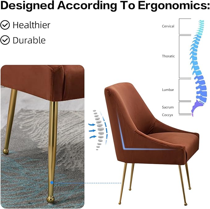 Velvet Dining Chairs Set of 2, Furniture Collection Modern Contemporary Upholstered with Polished Gold Metal Legs(Brown, Set of 2)