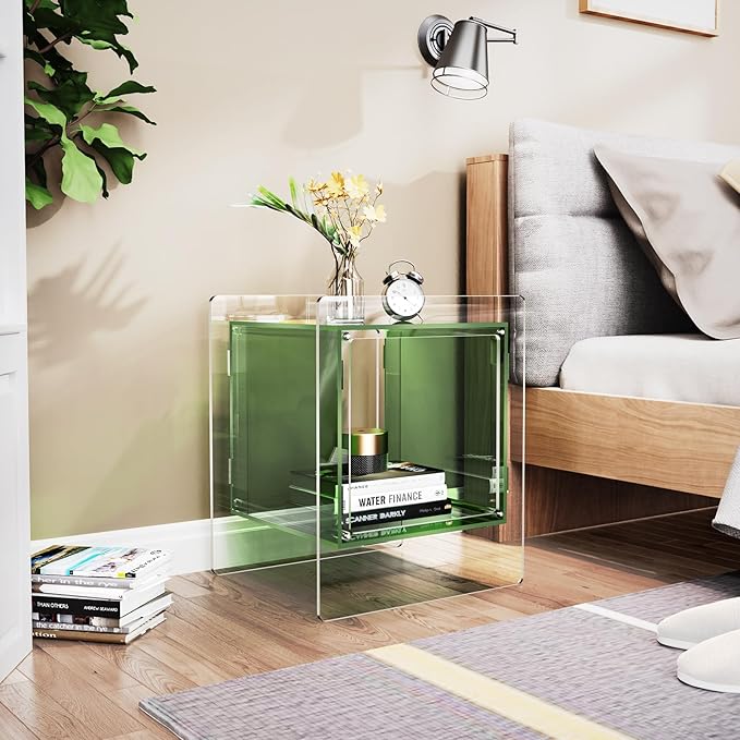 Acrylic Nightstand, Bedside Table for Bedroom, Side Table, Record Player Stand, 18'' x 15.7'' x 21.6'', Green