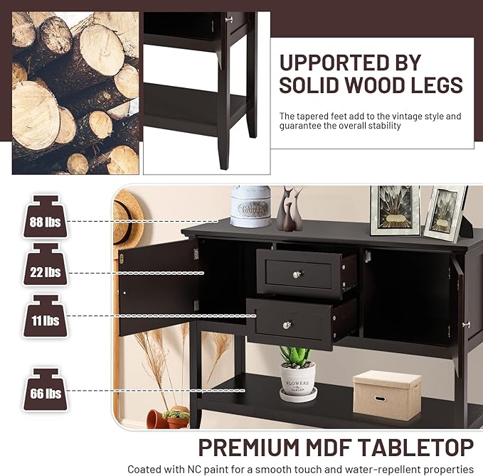 COSTWAY Buffet Sideboard, with 2 Wood Storage Drawers & Open Shelf, Console Table for Living Room Kitchen Dining Room Furniture (Coffee)