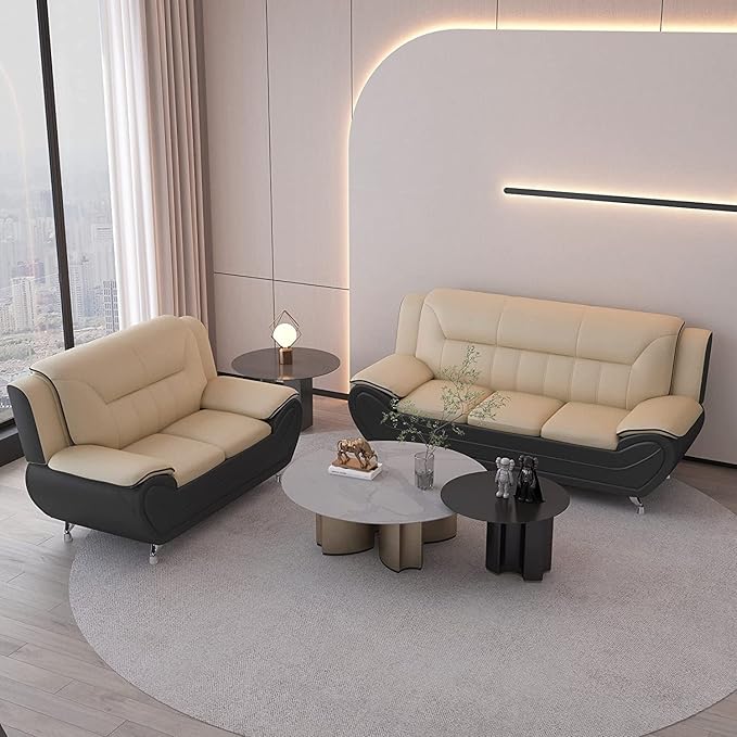 Container Furniture Direct Michael Sofa and Loveseat, Camel/Black