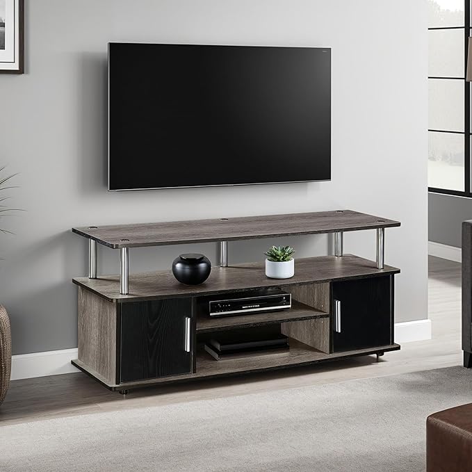 Convenience Concepts Designs2Go Monterey Stand Family Entertainment Center with Storage Cabinets and Shelves, Modern TV Console for Living Room, Office, 47.25", Gray, Black