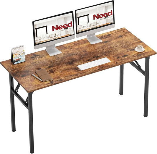 Need Office Computer Desk - 54.3L Sturdy and Heavy Duty Folding Laptop Table,Writing Table/Home Office Desk/Sewing Table,No Assembly Required (Rertro Color) AC5FB138