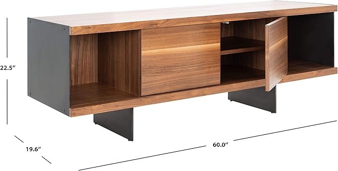 SAFAVIEH Couture Terrance TV Stand for up to 65" Flatscreen – Walnut Brown, 2 Doors with Interior Storage, 2 Open Shelves, Entertainment Media Console (SFV6047B)