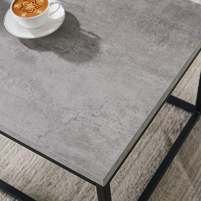 CENSI 40-Inch Concrete Accent Coffee Table Ottoman for Living Room, Rectangle, Mid-Century Modern Industrial Style, Extra Thick Top, Wood and Metal (Grey Marble)
