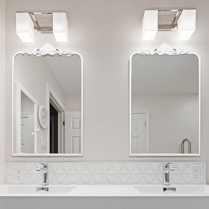 Ruomeng Traditional Wall Mirror, White Bathroom Mirror Baroque Inspired Wall Décor, Framed Mirror for Vanity Entryway and Living Room, 19” x 30.5”