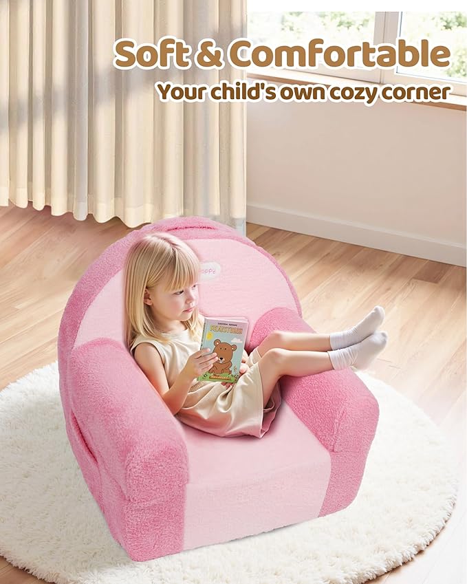 Toddler Chair, Comfy Foam Kids Couch with Soft Velvet Cover, Toddler Couch for Gaming and Studying, Kids Sofa That Fits Nicely with Any Modern Decor, Pink