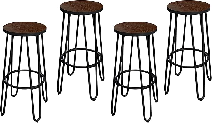 Lavish Home 24-Inch Bar Stools - Backless Barstools with Hairpin Legs, Wood Seat - Kitchen or Dining Room - Modern Farmhouse Barstools (Set of 4)