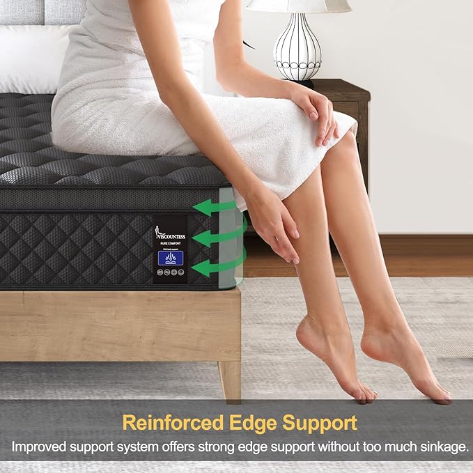 Twin Mattress, 10 Inch Hybrid Mattresses Euro Top Medium Firm for Back & Lumbar Support,Individual Pocket Spring Bed for Motion Isolation & Pressure Relief